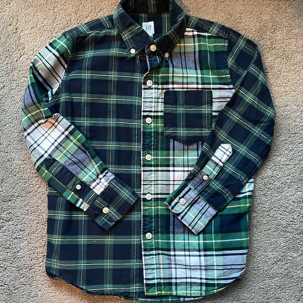 Gap kids, pattern patchwork plaid, long sleeve, button-down shirt, size small